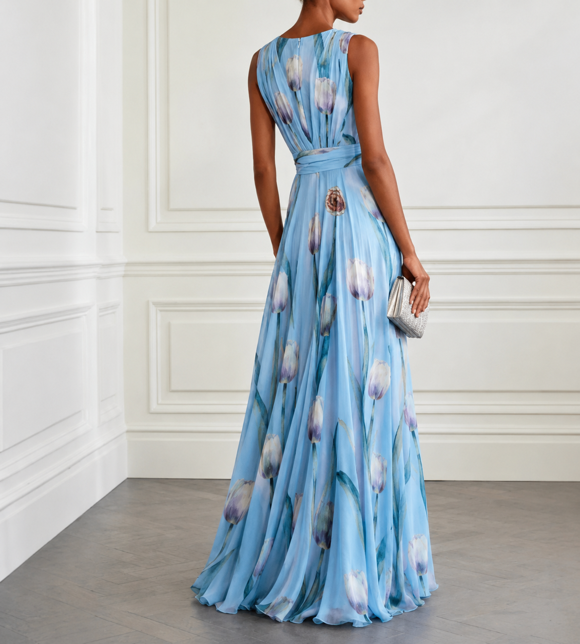Getailleerde maxi-jurk met V-hals en bloemenprint voor dames