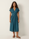 Getailleerde midi jurk met V-hals voor dames in blauw