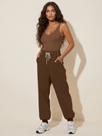 Getailleerde pantalon met stretch in donkerbruin