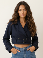 Getailleerde trenchcoat met ceintuur en knoopsluiting voor dames in marineblauw