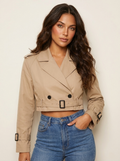 Getailleerde trenchcoat met ceintuur en knoopsluiting voor dames in kaki