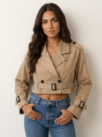 Getailleerde trenchcoat met ceintuur en knoopsluiting voor dames in donkerbruin