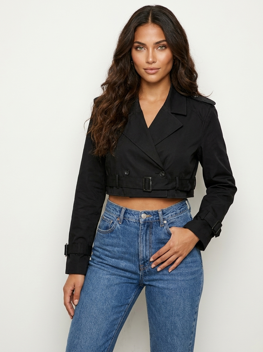 Getailleerde trenchcoat met ceintuur en knoopsluiting voor dames in zwart