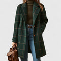 Getailleerde tweed jas met ruitdessin en reverskraag voor dames in donkergroen