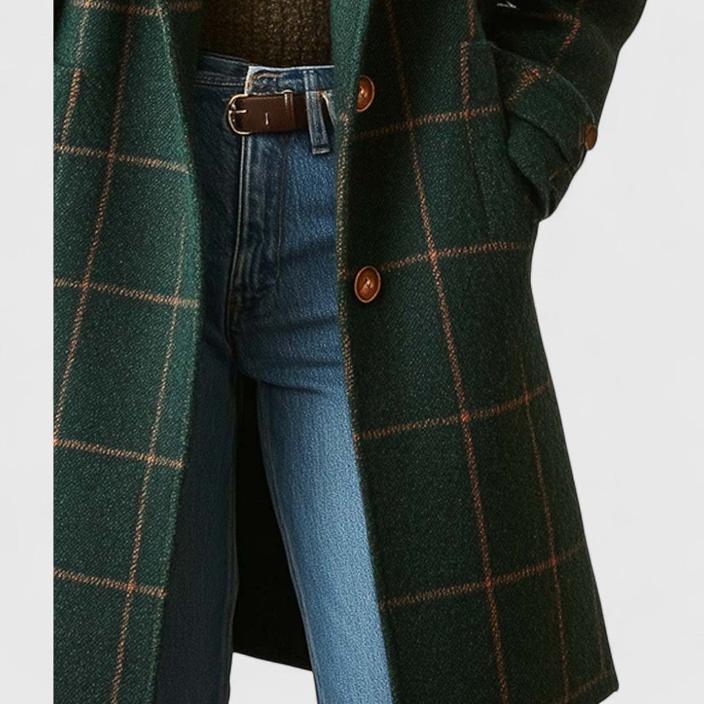 Getailleerde tweed jas met ruitdessin en reverskraag voor dames