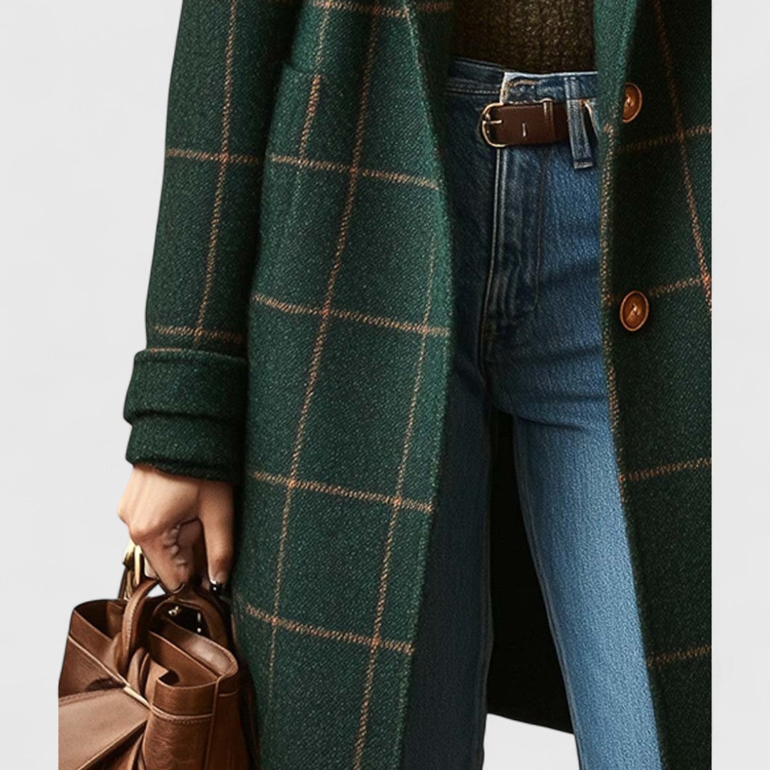 Getailleerde tweed jas met ruitdessin en reverskraag voor dames