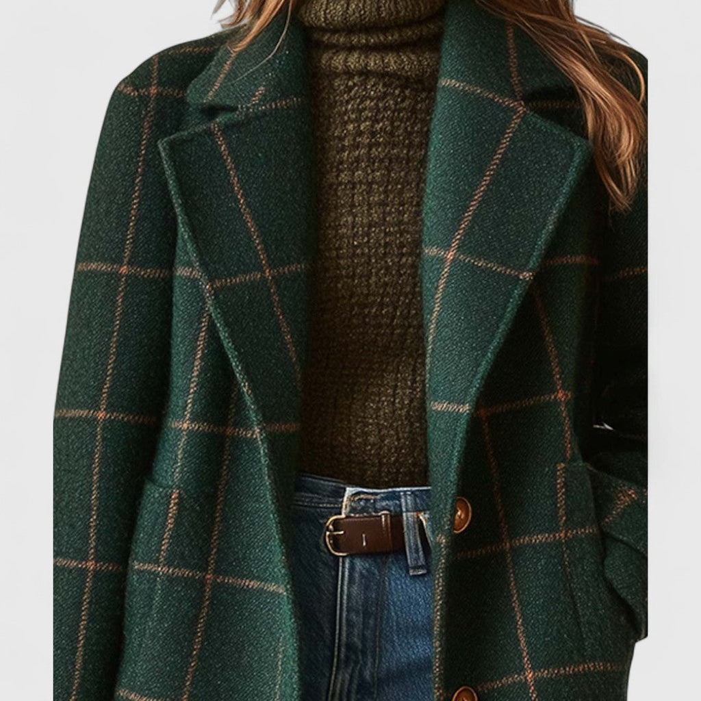 Getailleerde tweed jas met ruitdessin en reverskraag voor dames