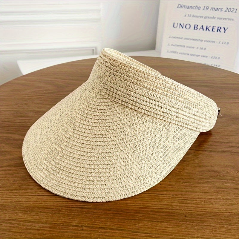 Gevlochten zonneklep met verstelbare pasvorm voor dames in beige