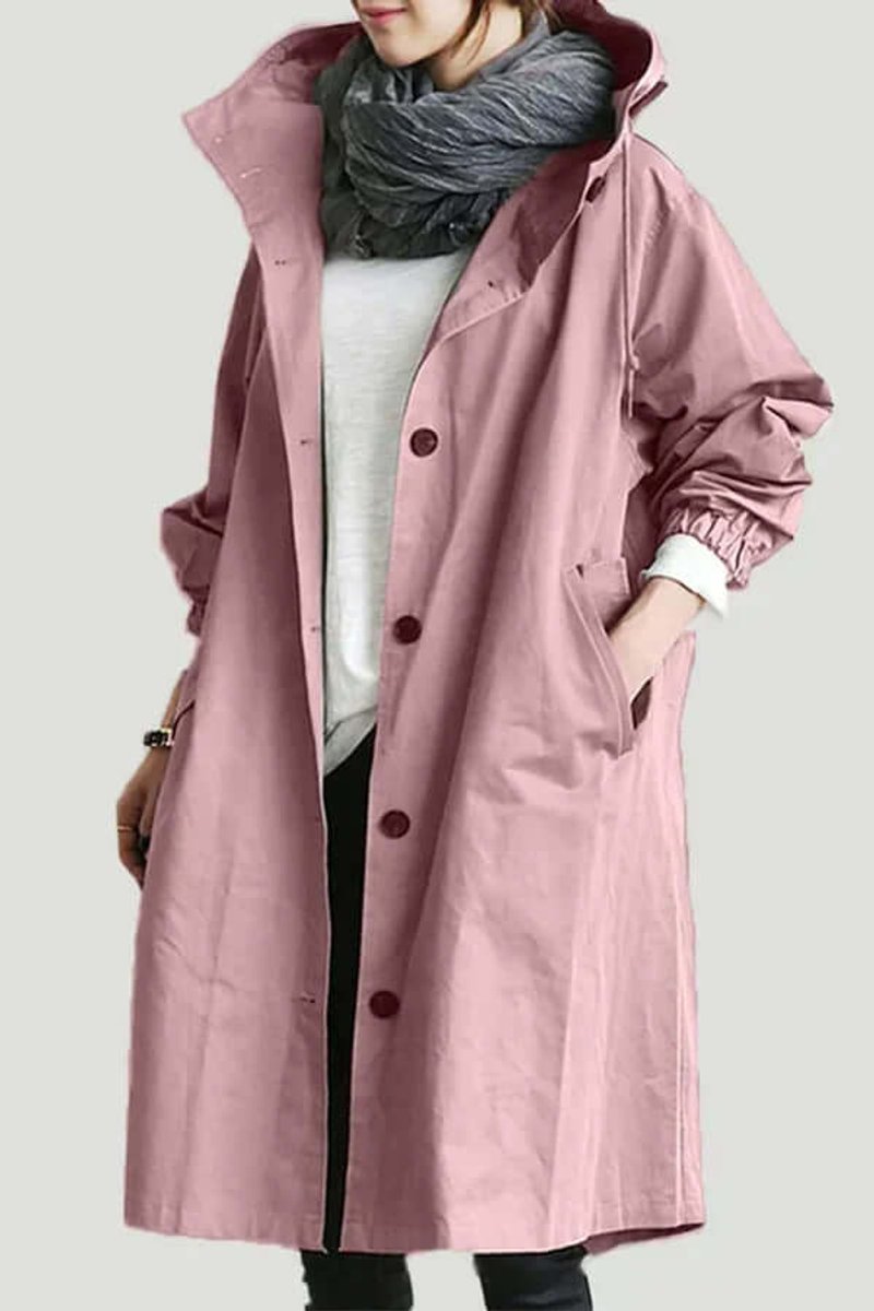 Gewatteerde trenchcoat met capuchon en knoopsluiting voor dames in roze