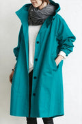 Gewatteerde trenchcoat met capuchon en knoopsluiting voor dames in arctisch blauw