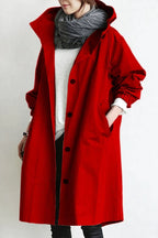 Gewatteerde trenchcoat met capuchon en knoopsluiting voor dames in rood
