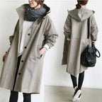Gewatteerde trenchcoat met capuchon en knoopsluiting voor dames in lichtgrijs