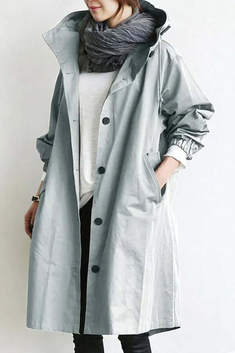 Gewatteerde trenchcoat met capuchon en knoopsluiting voor dames in antraciet