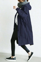 Gewatteerde trenchcoat met capuchon en knoopsluiting voor dames in marineblauw