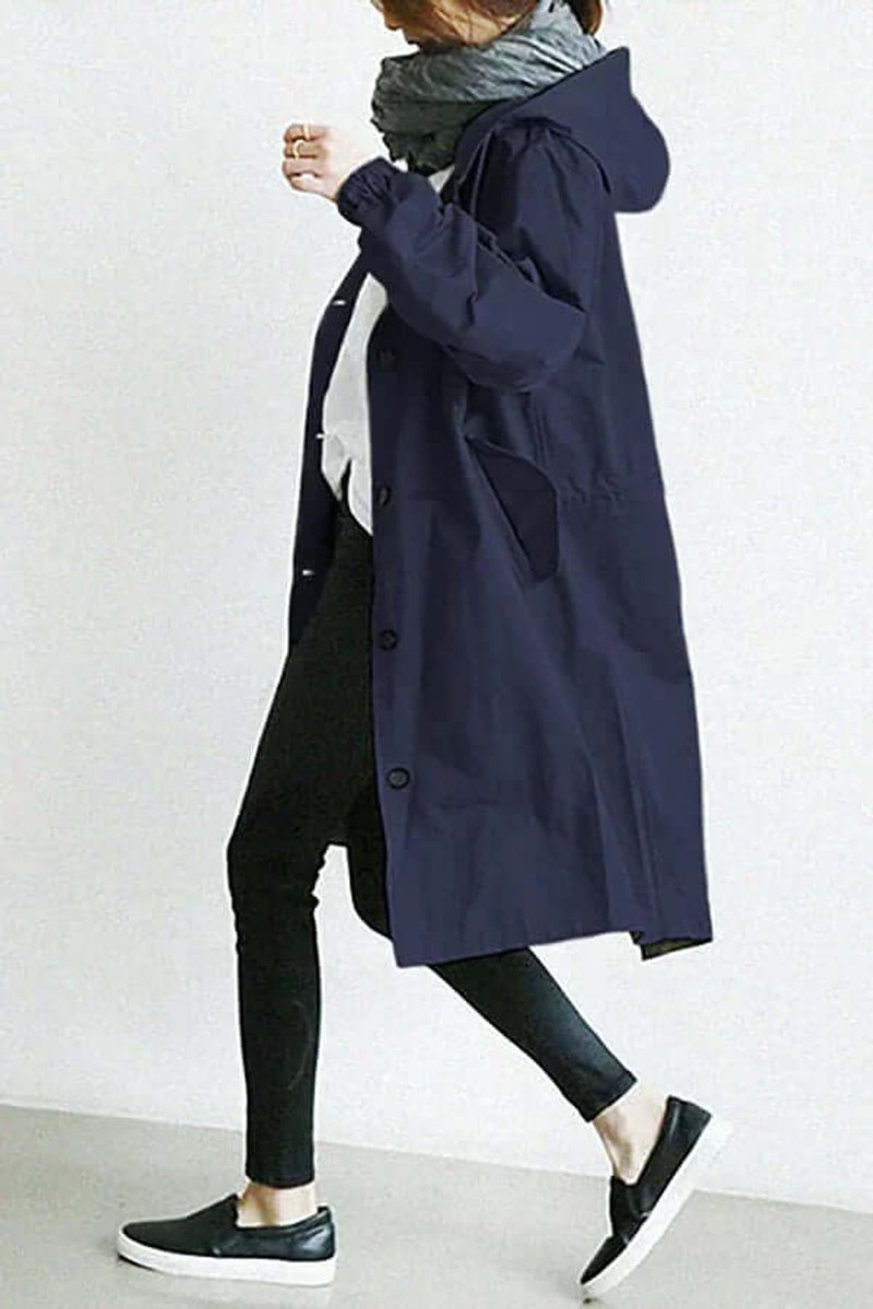 Gewatteerde trenchcoat met capuchon en knoopsluiting voor dames in marineblauw