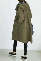 Gewatteerde trenchcoat met capuchon en knoopsluiting voor dames in militair groen