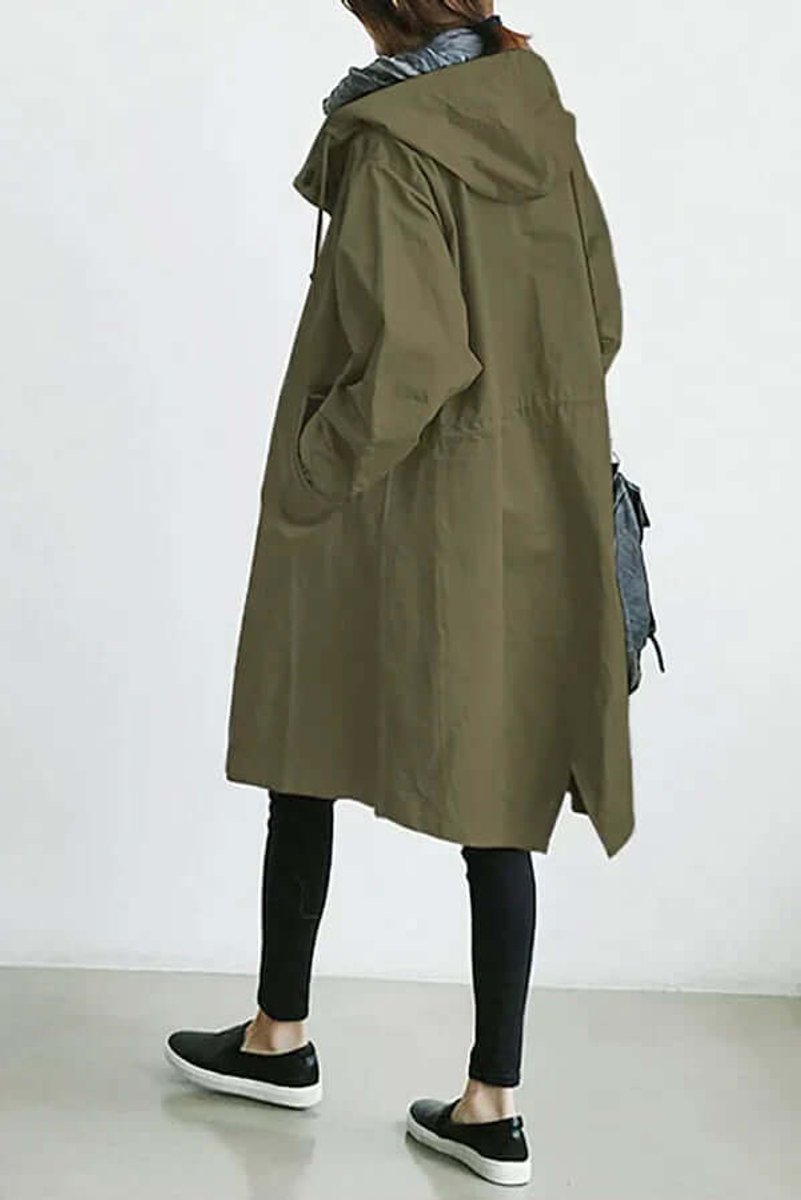 Gewatteerde trenchcoat met capuchon en knoopsluiting voor dames in militair groen
