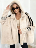 Gewatteerde winterjas met capuchon voor dames in beige