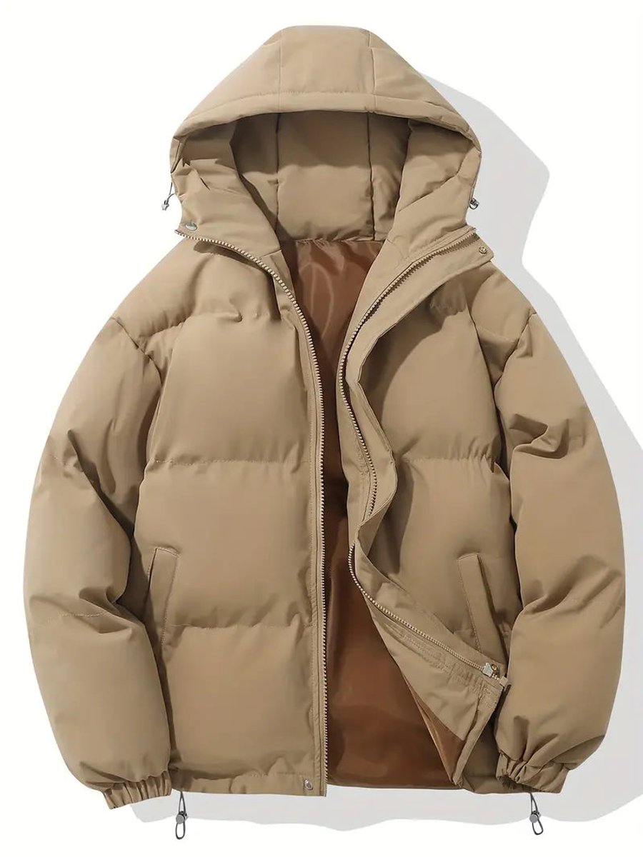 Gewatteerde winterjas met capuchon en rits voor dames in khaki