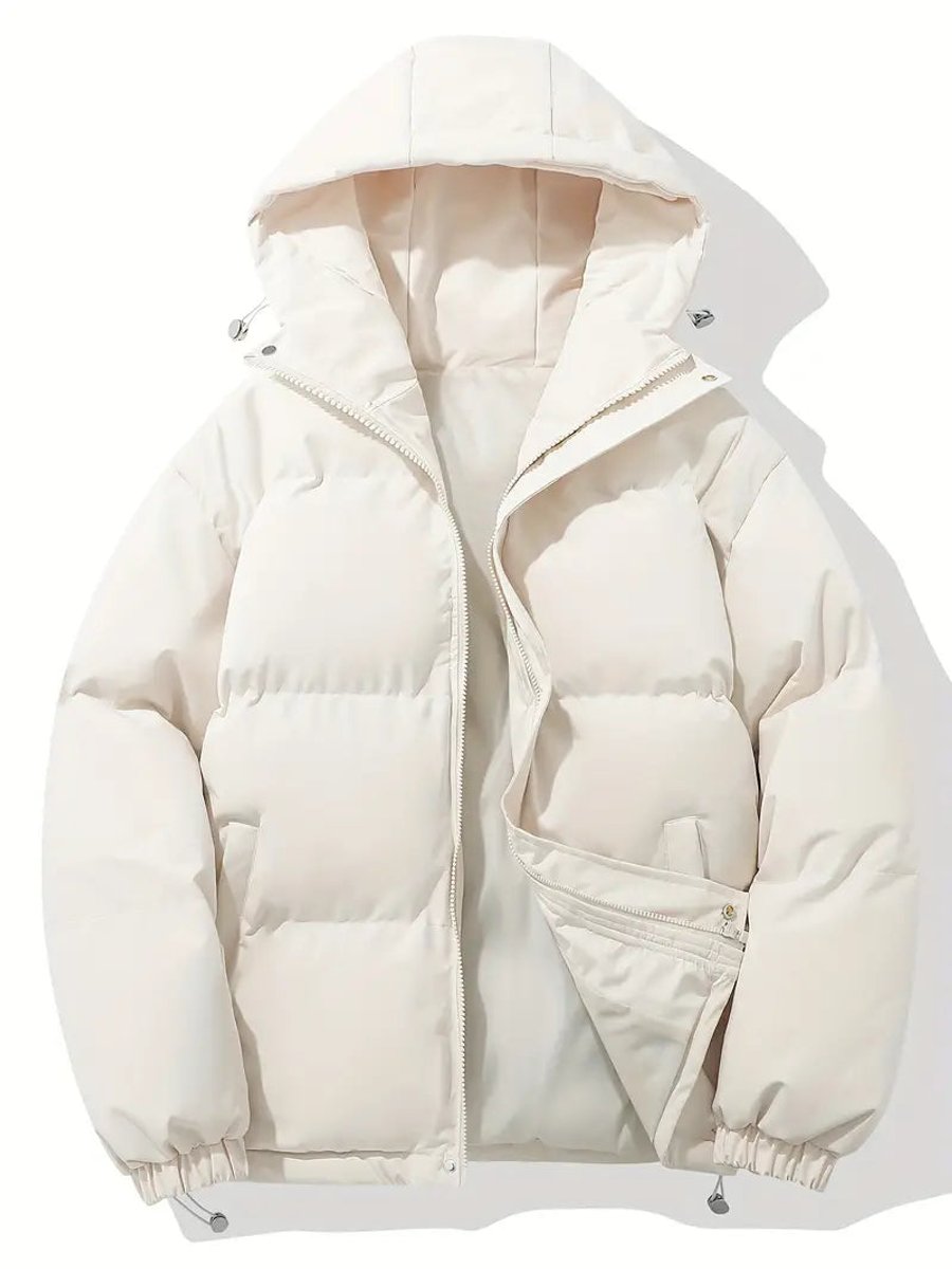 Gewatteerde winterjas met capuchon en ritssluiting voor dames in beige