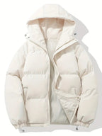 Gewatteerde winterjas met capuchon en ritssluiting voor dames in beige