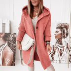 Halflang gebreid vest met capuchon in roze