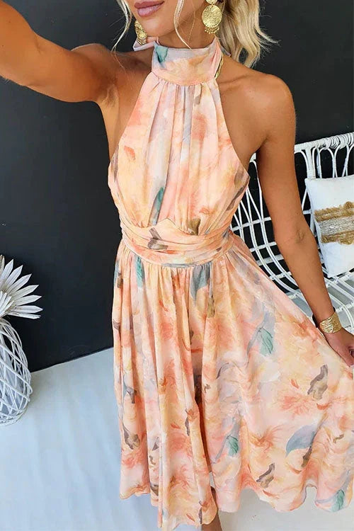 Halter maxi jurk met bloemenprint