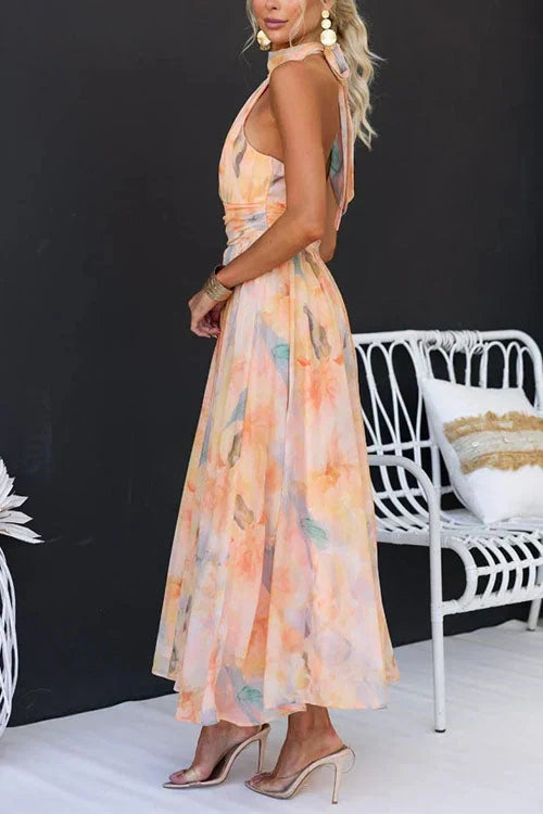 Halter maxi jurk met bloemenprint