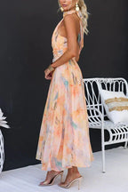 Halter maxi jurk met bloemenprint