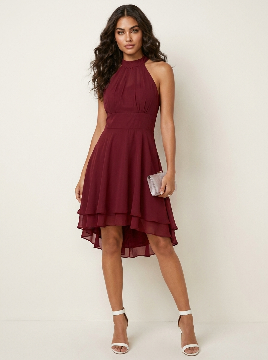 Halterjurk met asymmetrische zoom voor dames