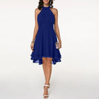 Halterjurk met asymmetrische zoom voor dames in blauw