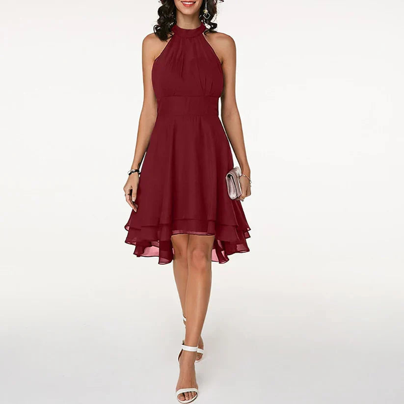 Halterjurk met asymmetrische zoom voor dames in rood