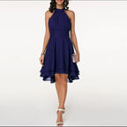 Halterjurk met asymmetrische zoom voor dames in marineblauw