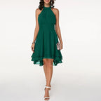 Halterjurk met asymmetrische zoom voor dames in groen