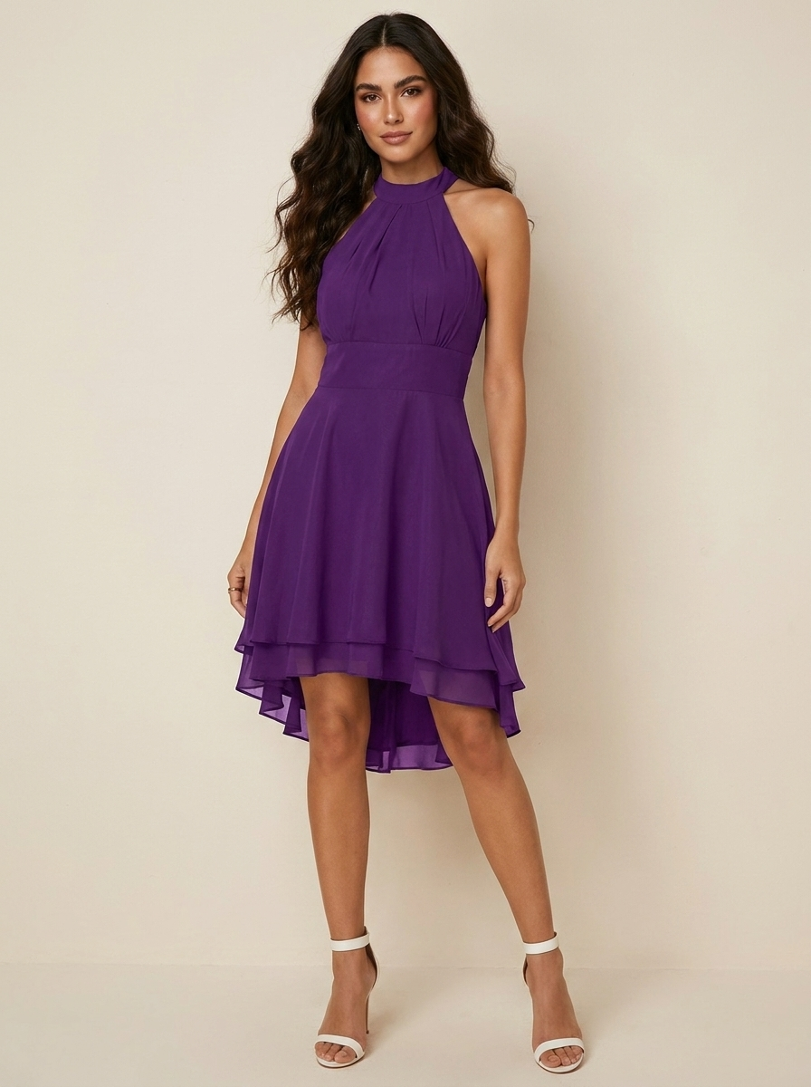 Halterjurk met asymmetrische zoom voor dames
