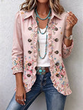 Heuplange jas met bloemenprint en dubbele knoopsluiting voor dames in roze