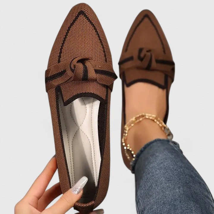 Instappers met strikdetail en puntige neus voor dames in khaki