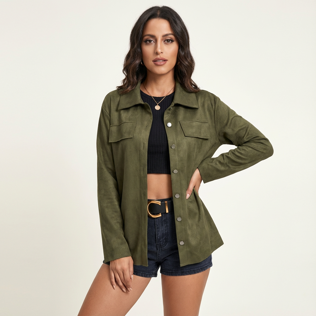 Jack met suède-look en knoopsluiting voor dames in groen