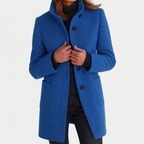 Jas van wolmix met opstaande kraag voor dames in blauw