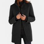 Jas van wolmix met opstaande kraag voor dames in zwart