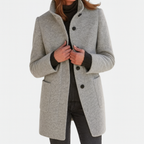 Jas van wolmix met opstaande kraag voor dames in grijs