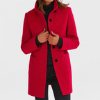 Jas van wolmix met opstaande kraag voor dames in rood