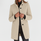 Jas van wolmix met opstaande kraag voor dames in beige