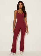 Jumpsuit met flared pijpen en ronde hals voor dames in kastanjebruin