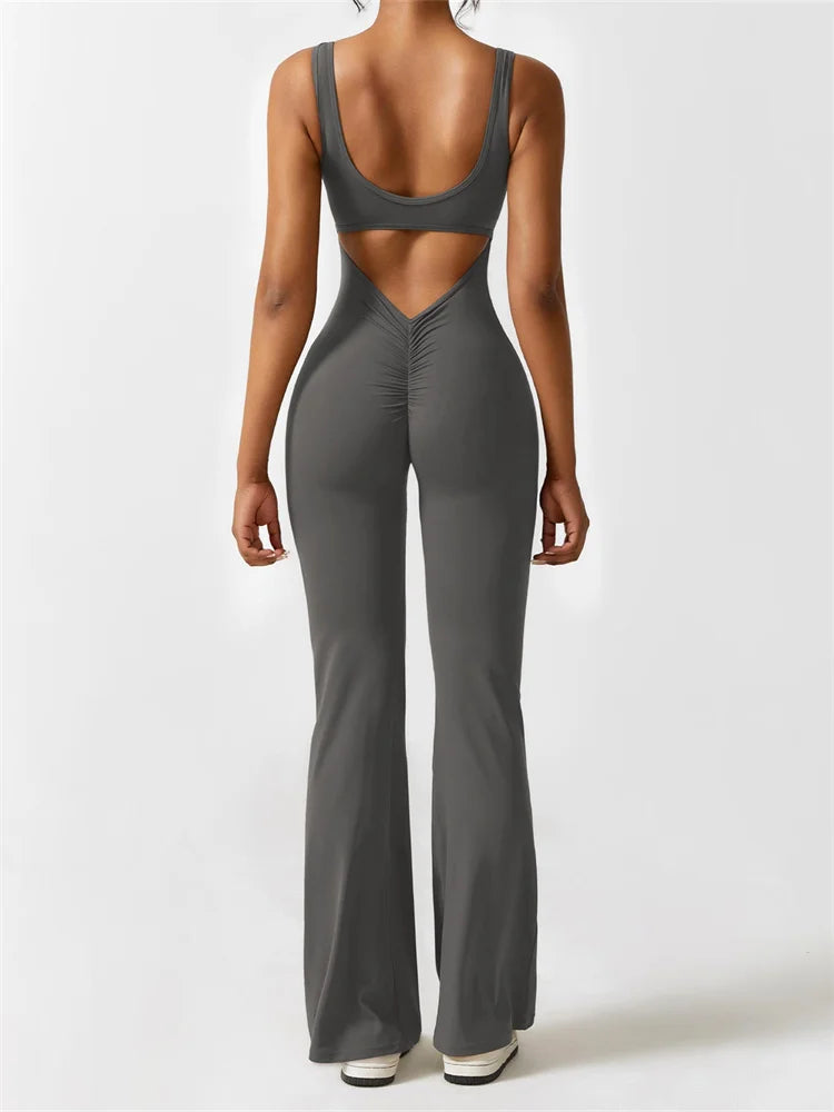 Jumpsuit met flared pijpen en ronde hals voor dames
