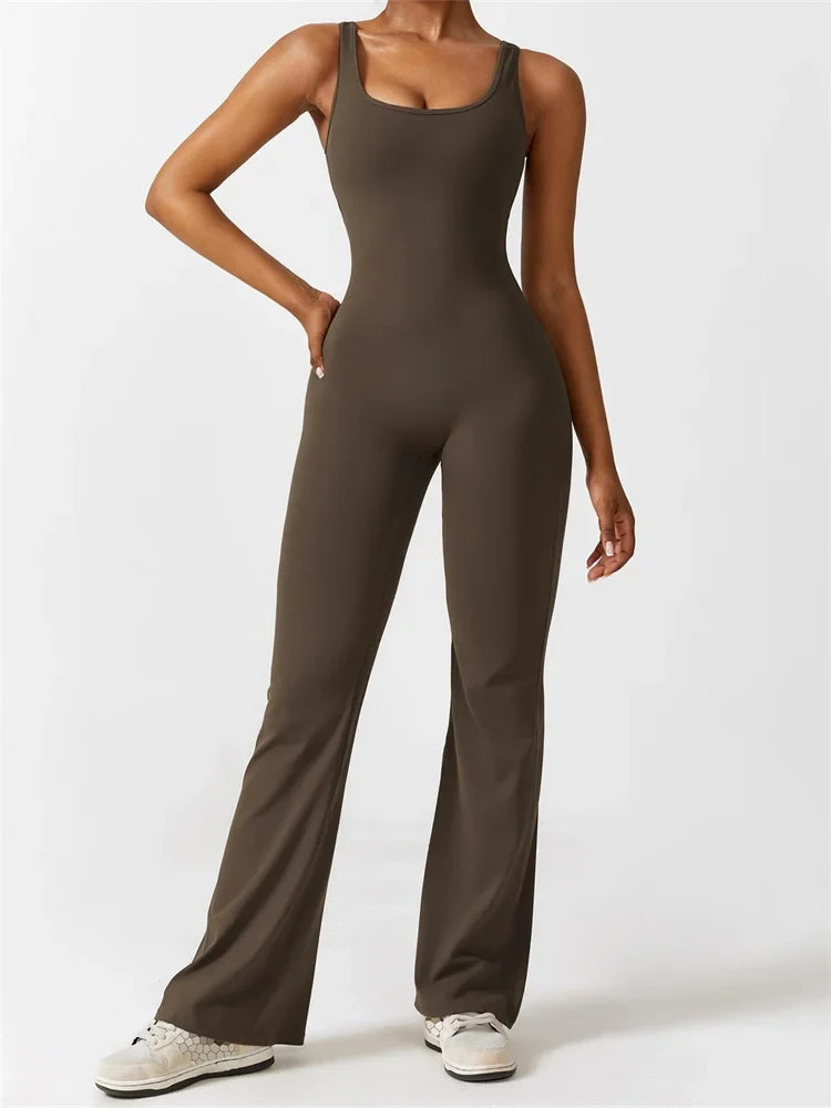Jumpsuit met flared pijpen en ronde hals voor dames