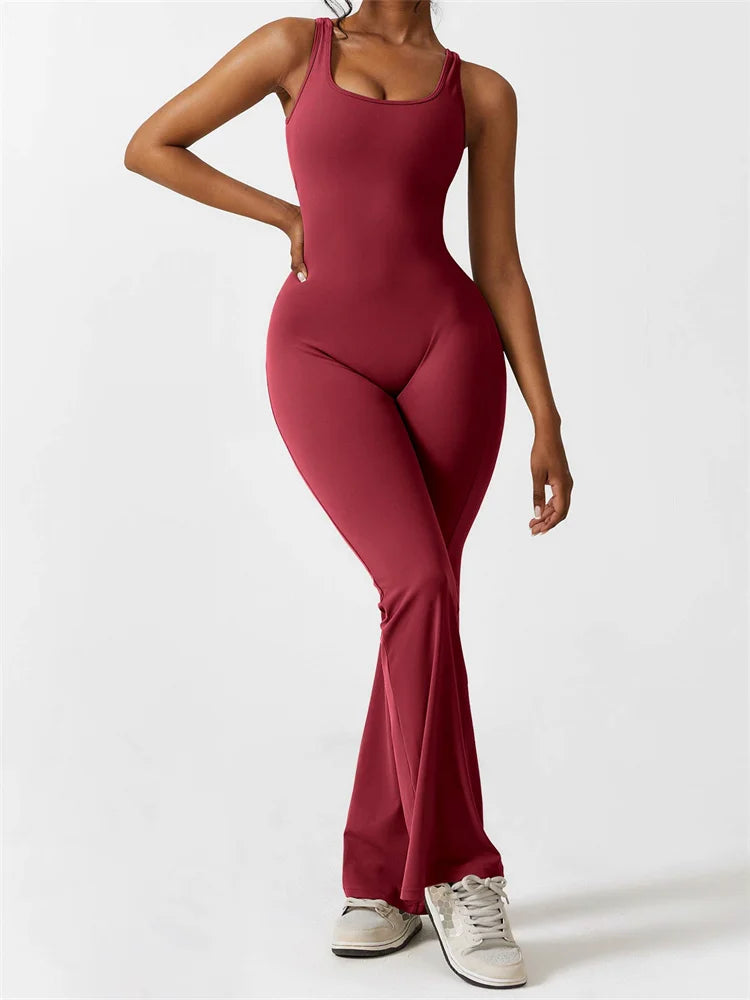Jumpsuit met flared pijpen en ronde hals voor dames