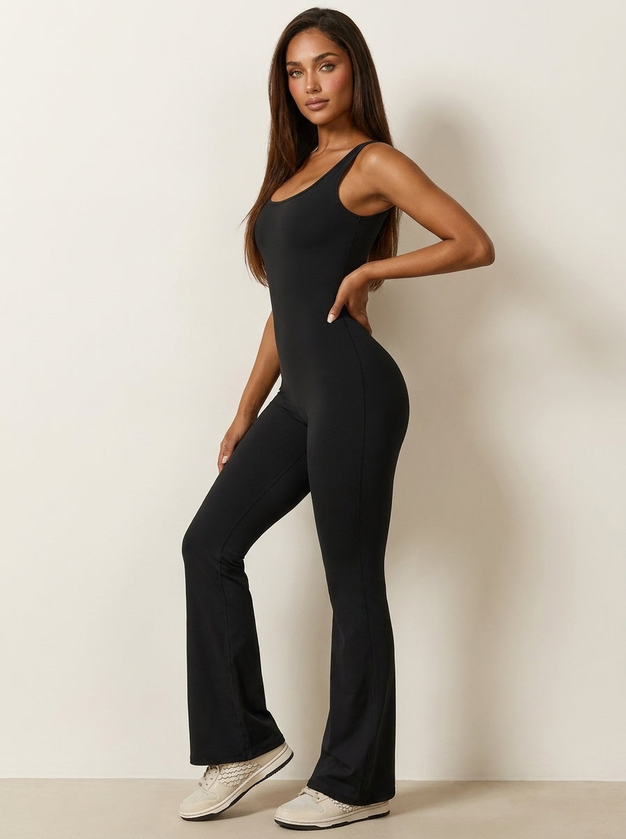 Jumpsuit met flared pijpen en ronde hals voor dames