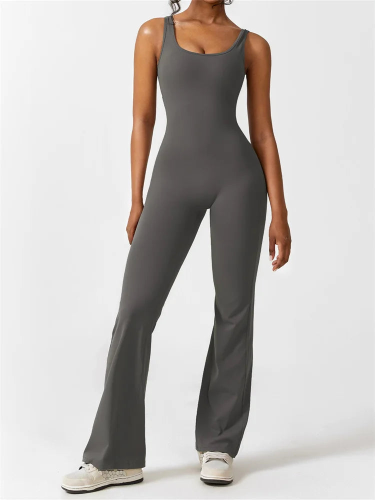 Jumpsuit met flared pijpen en ronde hals voor dames