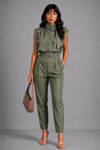 Mouwloze jumpsuit met hoge hals en tailleband voor dames